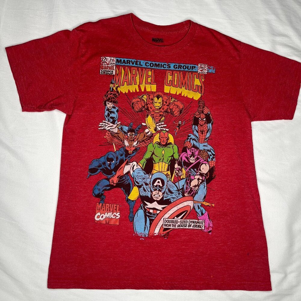 Marvel Comics Graphic T-Shirt Avengers Iron Man Captain America Red Tee